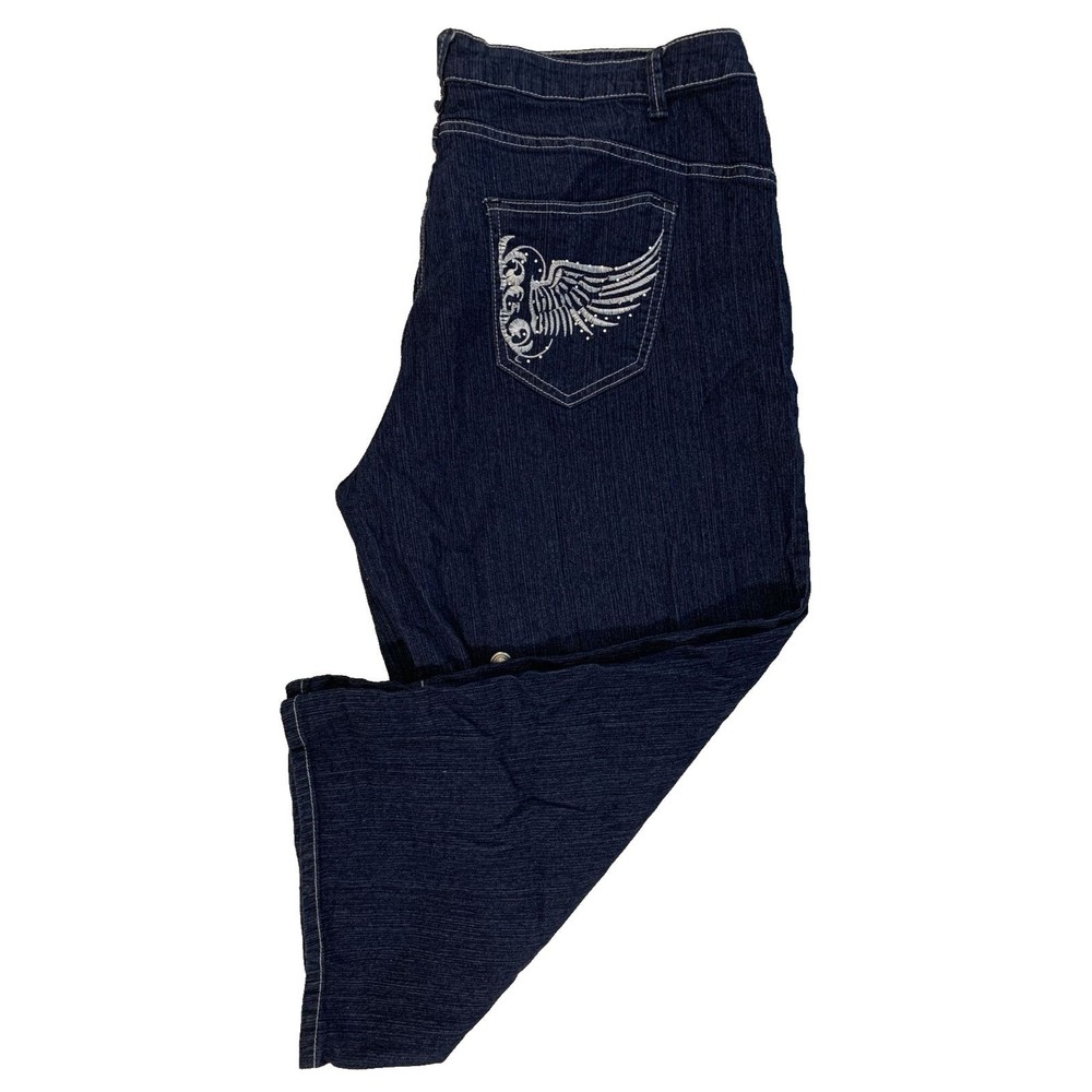Drama Gold Women's Jeans Denim Capri Roll-up 5-Pockets Wing Embellished Size 18